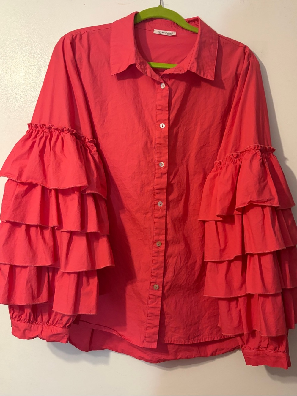 Carole Christian Women's Tiered Ruffle Sleeves Button-Down Shirt - Pink